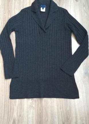 Люксовый теплый свитер в рубчик с воротником