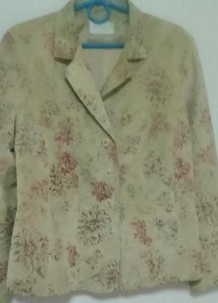Пиджак жакет куртка натуральная замша замш цветочный принт кожаный натуральная кожа1 фото