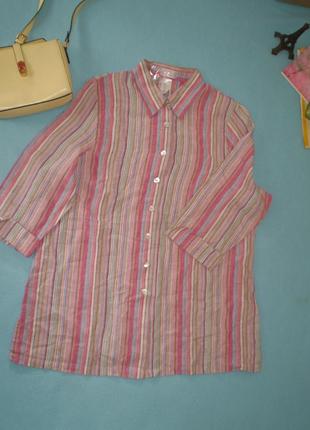 Сорочка жіноча  лляна блуза uk22 52-54 xxl жіноча в смужку