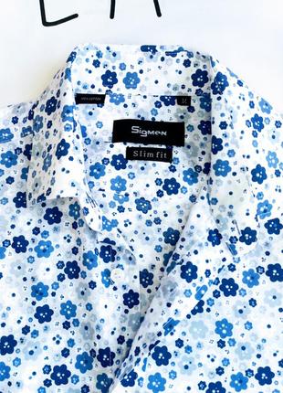 Рубашка мужская в цветочек легкая белая sigmen5 фото