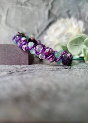 Двойная шамбала из аметиста , варисцита, кошачьего глаза