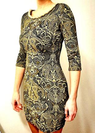 Favori красивое платье чёрное люрекс золотой стрейч плотный по фигуре мини женское