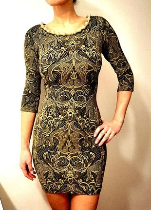 Favori красивое платье чёрное люрекс золотой стрейч средней плотности по фигуре мини женское4 фото