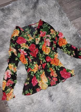 Шикарна стилная шифонова блуза в квітковий принт 🖤🌺