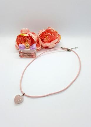 🌸💖 кулон натуральный камень розовый кварц "сердце" на кожаном шнурке сердечко3 фото
