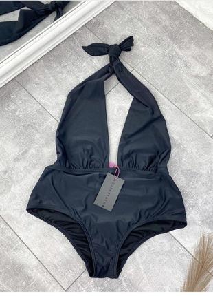 Черный сексуальный слитный женский купальник с открытой спиной брендовый asos4 фото