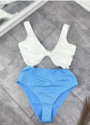 Блакитний сексуальний злитий жіночий купальник на велику груди бюст брендовий peek & beau4 фото