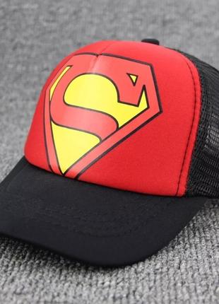 Детская кепка тракер супермен (superman) с сеточкой красная, унисекс