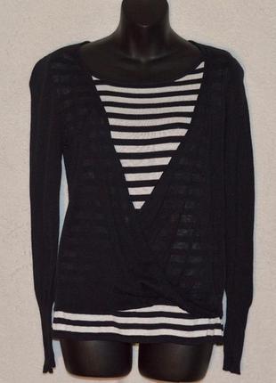 Тоненький черно-белый свитерок-обманка натуральный состав m-l5 фото
