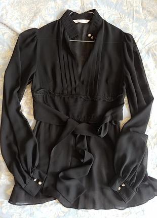 Блузка нарядная aja шифон черная рукава фонарики / v-вырез