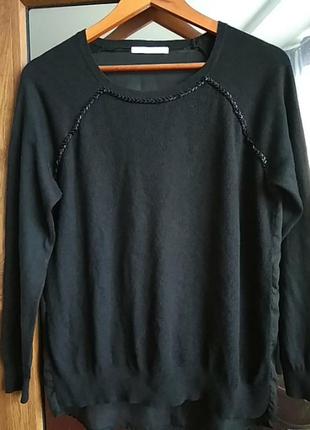 Кофта, світшот чорний з нашивкою бісером, спинка шифон.
