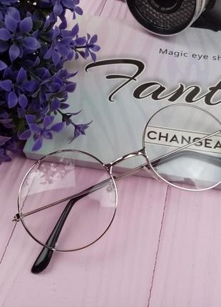 Имиджевые очки нулевкикруглые с прозрачными стеклами серебряные2 фото