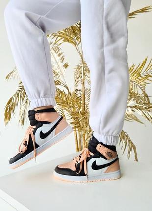 Женские кроссовки nike air jordan 1 retro white/black/pink