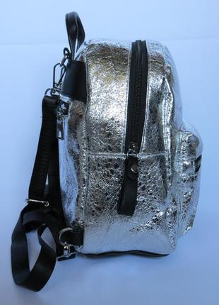 Жіночий рюкзак - сумка сріблястий. жіночі рюкзаки - сумки колір срібло3 фото