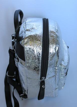 Жіночий рюкзак - сумка сріблястий. жіночі рюкзаки - сумки колір срібло4 фото