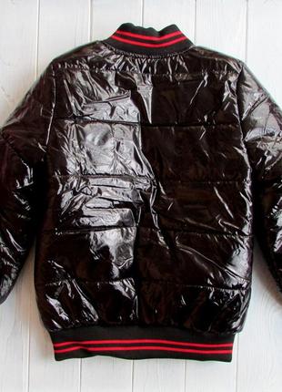 Весенняя детская куртка бомбер для мальчика, черная, ткань монклер3 фото