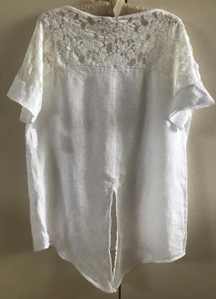 Белая блузка с кружевом (лён), р. 12-14/l , италия 🇮🇹8 фото