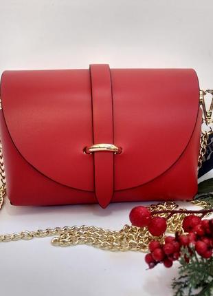 Маленька червона шкіряна сумочка на ланцюжку італія сумки клатчі червоні італія3 фото