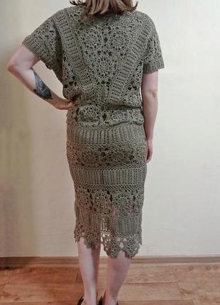 Вязаное ажурное платье, летнее вязаное платье в стиле бохо, винтажное платье3 фото