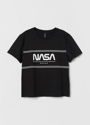 Футболка. кроп-топ от h&m с принтом nasa/топ с принтом nasa/черный кроп топ6 фото