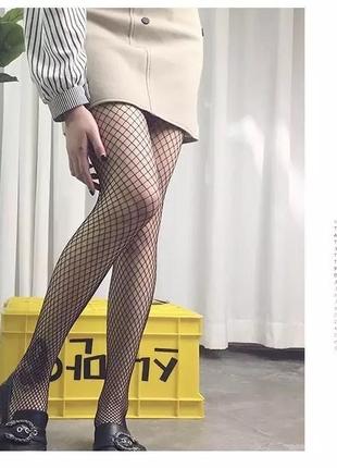 Черные колготки, мелкая сетка, без ластовицы xs s m l xl xxl