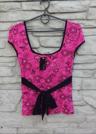 Красивая новая розовая с цветочным принтом блуза jane norman3 фото