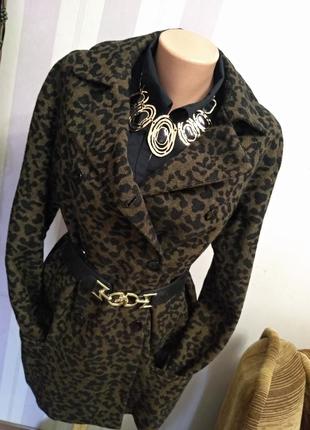 Шикарное пальто в стиле 90 принт леопард шерсть двубортное кокон