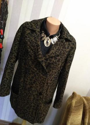 Шикарне пальто в стилі 90 принт леопард шерсть двобортне кокон2 фото