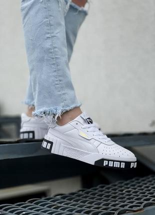 Класні кеди жіночі кросівки puma cali білі з чорним