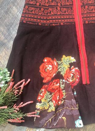 Дизайнерская вельветовая юбка в цветочек с вышивкой 😍3 фото