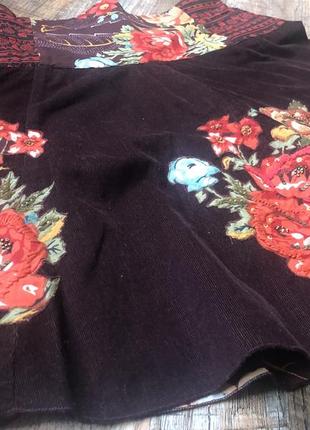 Дизайнерская вельветовая юбка в цветочек с вышивкой 😍8 фото