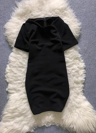 Офисное классическое платье базовое мини чёрное4 фото