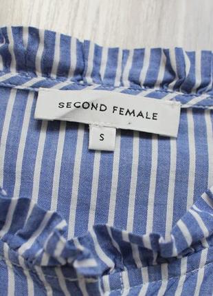 Голубая хлопковая  рубашка в полоску с оборками (рюшами) second female6 фото