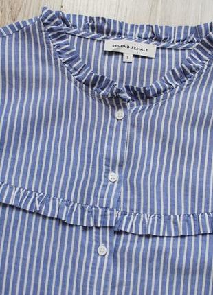 Голубая хлопковая  рубашка в полоску с оборками (рюшами) second female4 фото