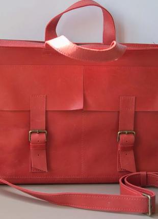Красная кожаная сумка-портфель2 фото