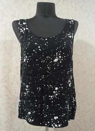 Майка, вискоза, цвет черный с белыми звездочками, размер 48-50