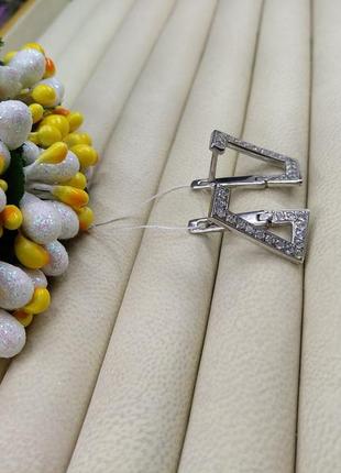 Срібні сережки фантазійні квардати  з фіанітами 925 англійська застібка2 фото