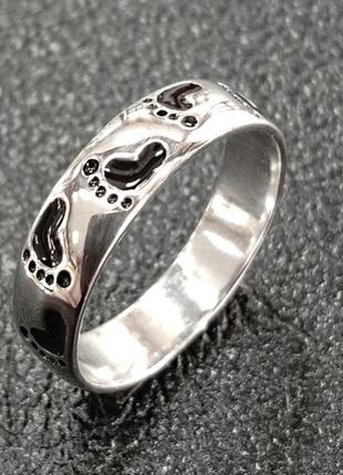 Серебряное кольцо следы с заливкой эмали