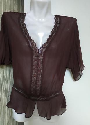 Блуза шёлковая с кружевом, debenhams,10(38)1 фото