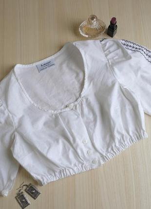 Топ белый короткий кроп блуза хлопок винтажный вышивка