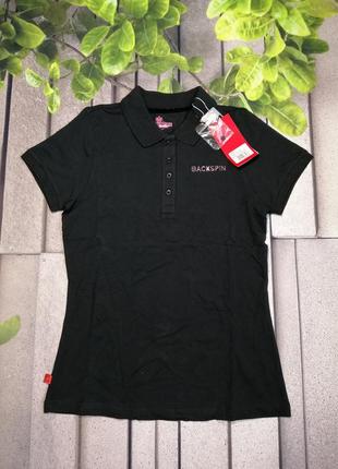 Стильна жіноча футболка поло чорного кольору зі стразами