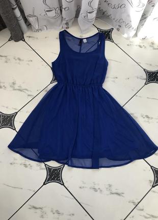 Шифоновое синее платье