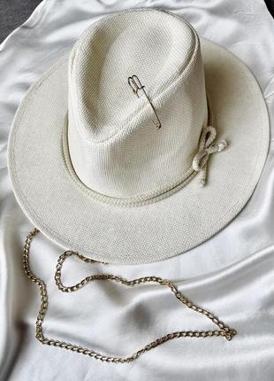 Капелюх федора, капелюх у стилі руслана багінського, капелюх з ланцюжком та шпилькою4 фото