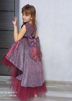 Плаття випускне на 6 7 8 9 10 років фатинове бальне бордове нарядне асиметрія