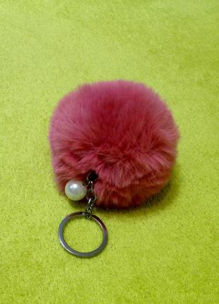 Брелок хутряний куля порошно-рожевого кольору