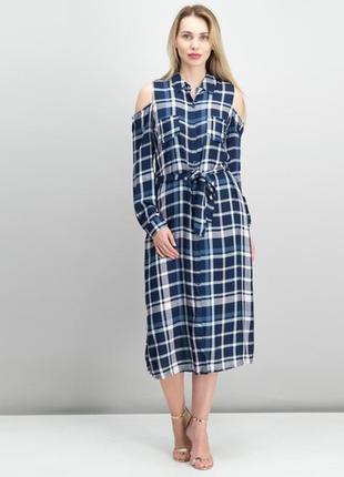 Штапельное платье-рубашка usa  в клетку, с вырезами по плечам "s"