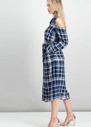 Штапельне сукня-сорочка usa в клітку, з вирізами по плечах "s"4 фото