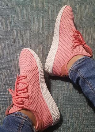 Розовые летние теннисные кроссовки сетка оригинал adidas  pharrell williams слипоны5 фото