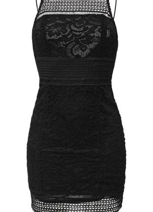 Черное кружевное облегающее платье topshop petite /5 фото