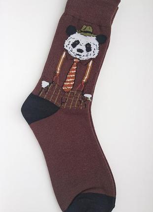 🐼банда панда, коричневі чоловічі шкарпетки, модні чоловічі шкарпетки прикольні шкарпетки🆕2 фото
